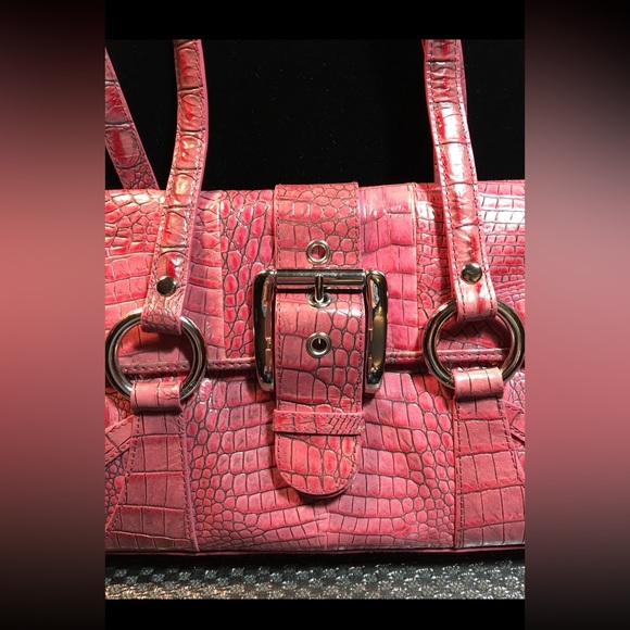 Isabella Fiore Pink Croc-Embossed Shoulder Bag - Picture 7 of 9